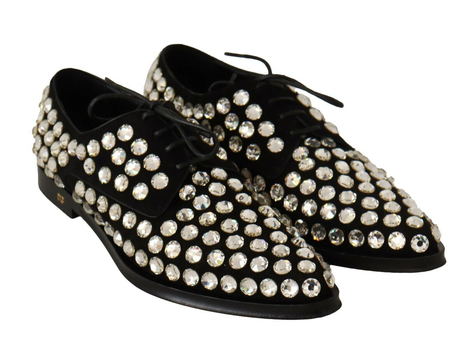 Dolce & Gabbana Black Leather Crystals Lace Up Formal Shoes -   -  Dolce & Gabbana.