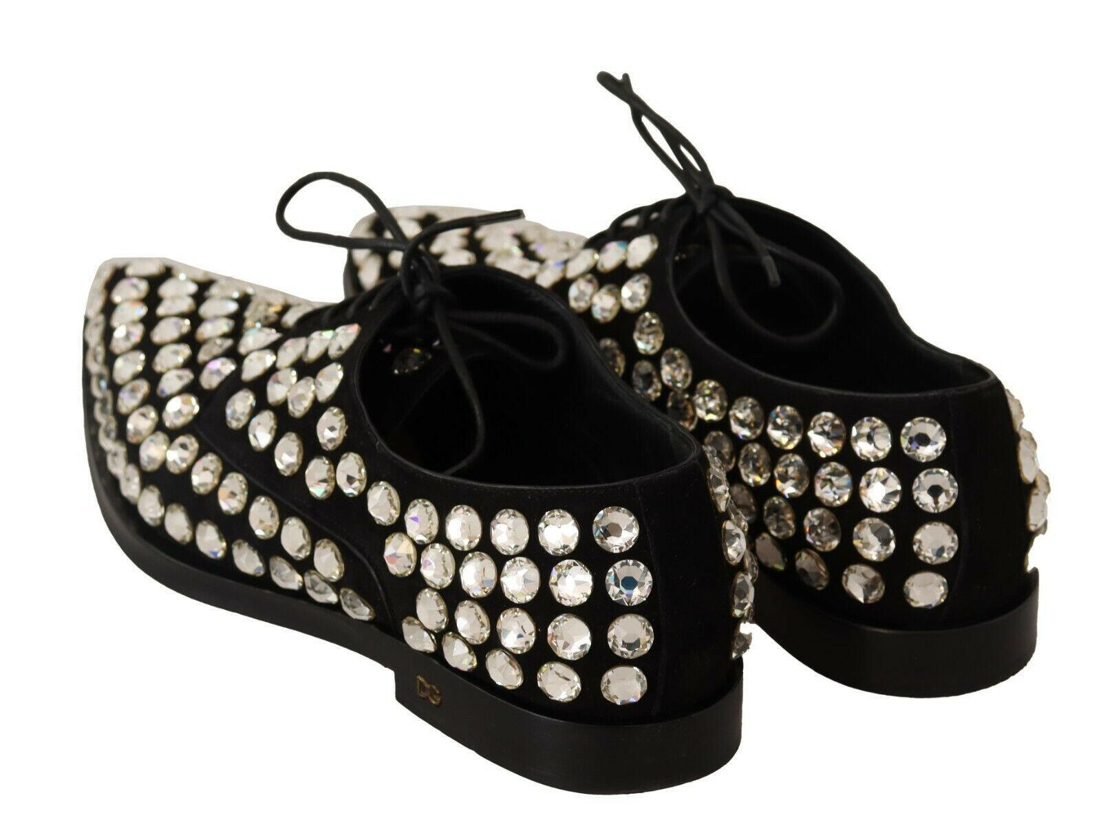 Dolce & Gabbana Black Leather Crystals Lace Up Formal Shoes -   -  Dolce & Gabbana.