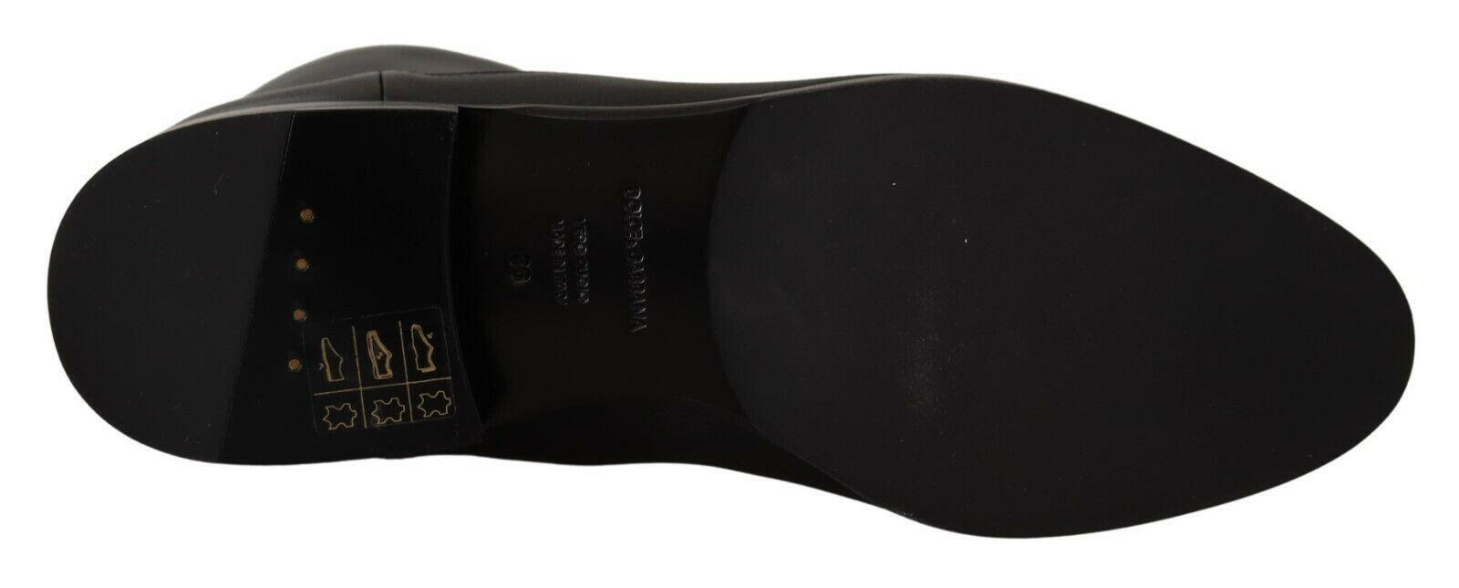 Dolce & Gabbana Black Leather Flats Logo Short Boots Shoes -   -  Dolce & Gabbana.