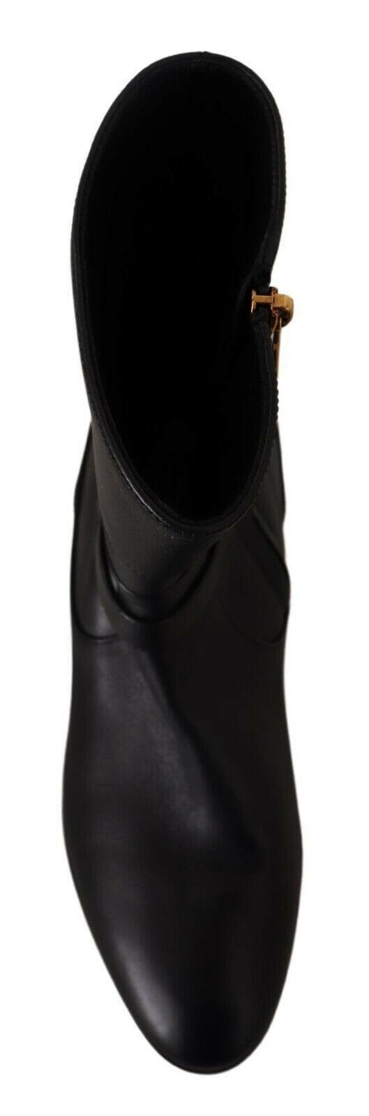Dolce & Gabbana Black Leather Flats Logo Short Boots Shoes -   -  Dolce & Gabbana.