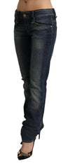 Acht Dark Blue Washed Cotton Skinny Denim Low Waist Jeans -   -  Acht.