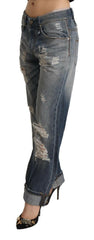 Acht Blue Tattered Mid Waist Straight Denim Cotton Jeans -   -  Acht.