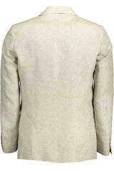 Gant Beige Linen Classic Jacket with Logo Detailing -   -  Gant.