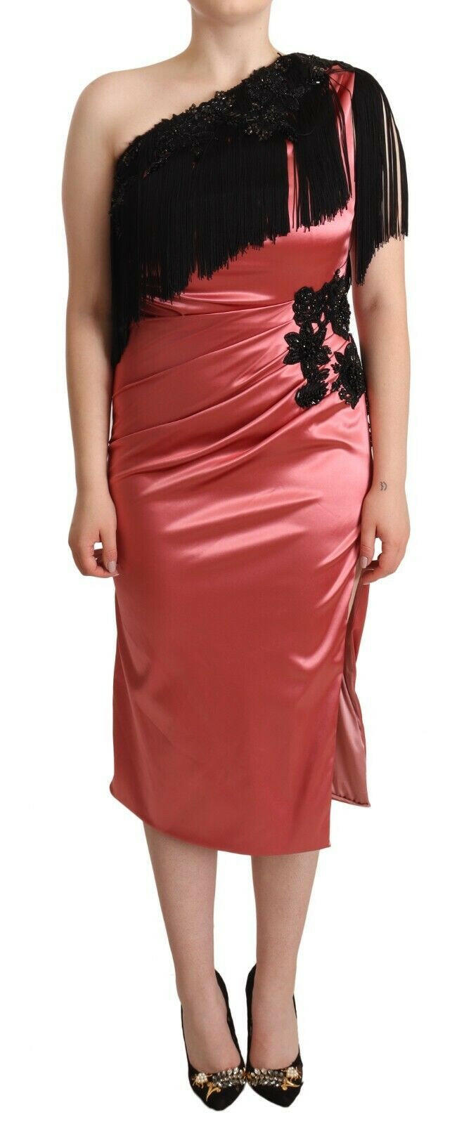 Dolce & Gabbana Pink One-Shoulder Silk Tassel Fringe Gown Mid Dress -   -  Dolce & Gabbana.