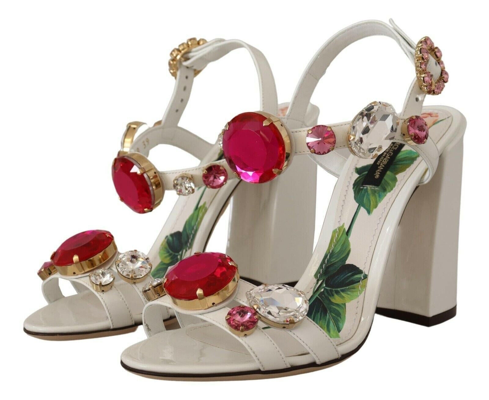 Dolce & Gabbana White Leather Crystal Keira Heels Sandals Shoes -   -  Dolce & Gabbana.
