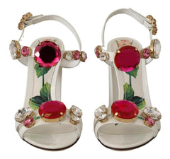 Dolce & Gabbana White Leather Crystal Keira Heels Sandals Shoes -   -  Dolce & Gabbana.