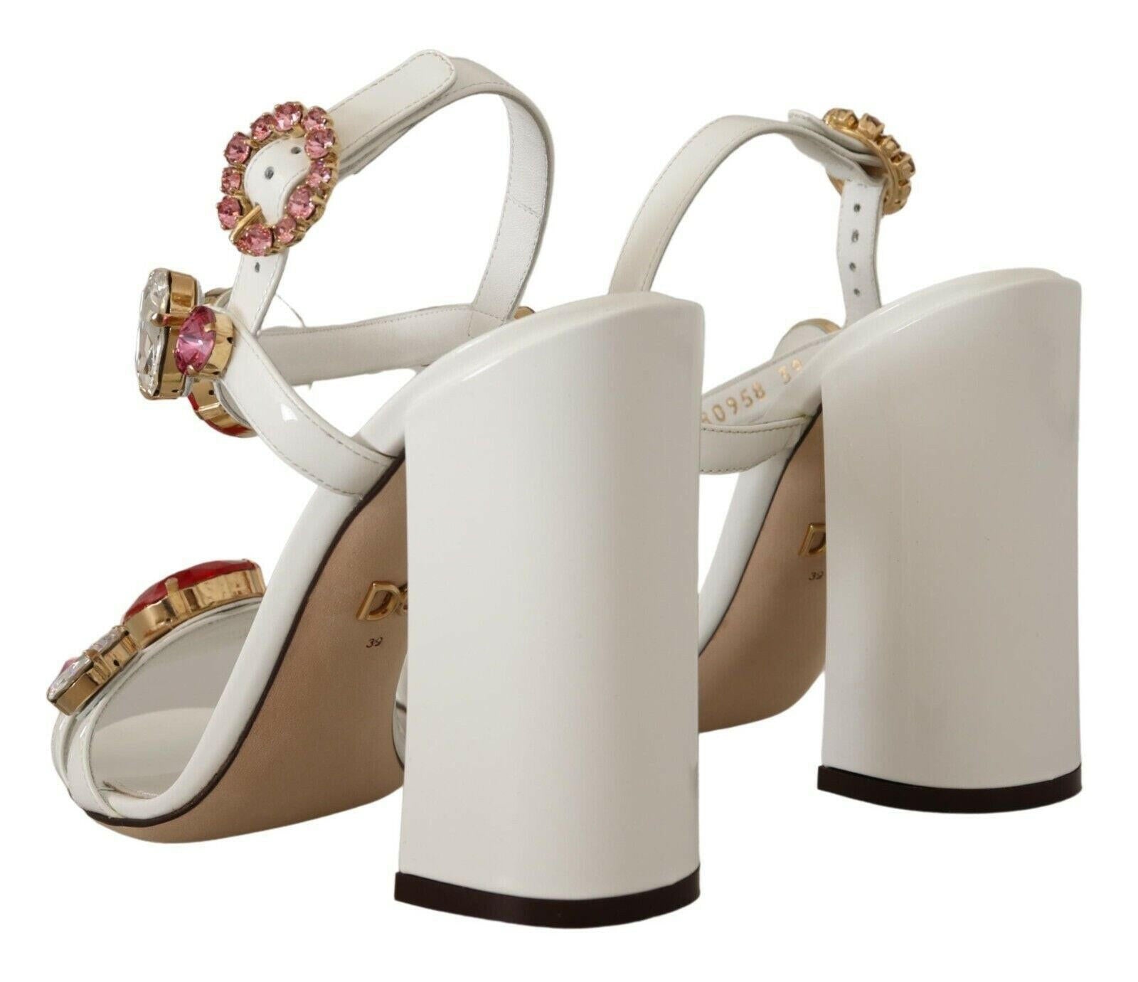 Dolce & Gabbana White Leather Crystal Keira Heels Sandals Shoes -   -  Dolce & Gabbana.