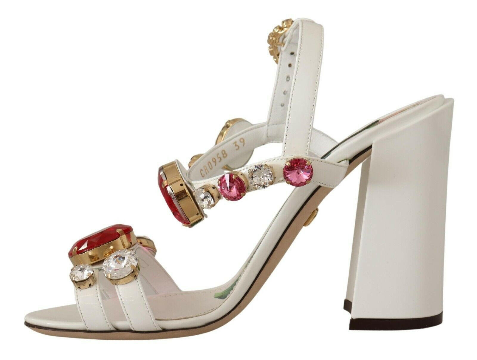 Dolce & Gabbana White Leather Crystal Keira Heels Sandals Shoes -   -  Dolce & Gabbana.