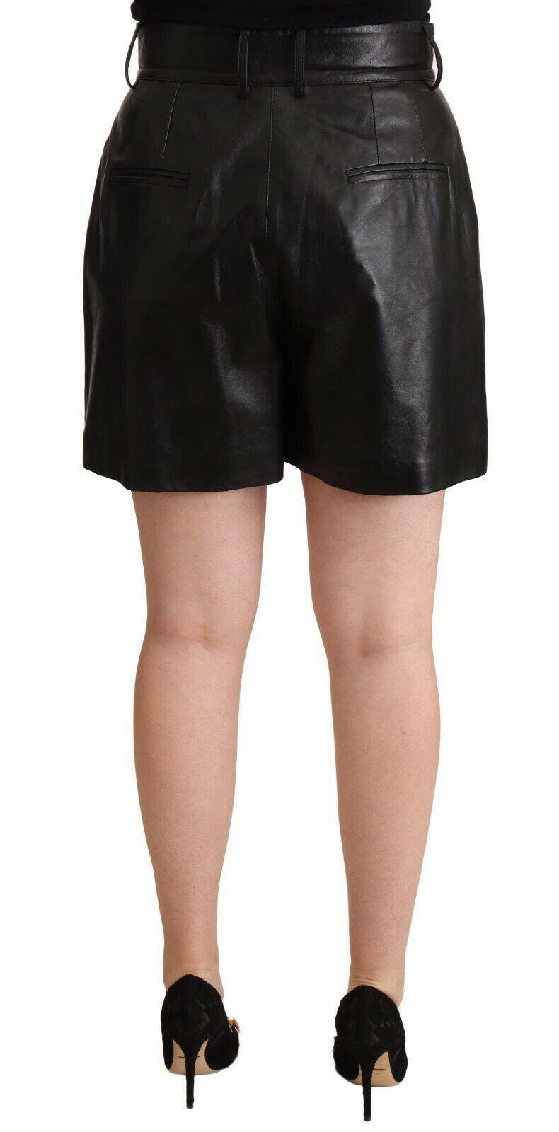 Dolce & Gabbana Black Leather High Waist Bermuda Above Knee Shorts -   -  Dolce & Gabbana.