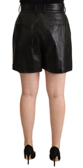 Dolce & Gabbana Black Leather High Waist Bermuda Above Knee Shorts -   -  Dolce & Gabbana.