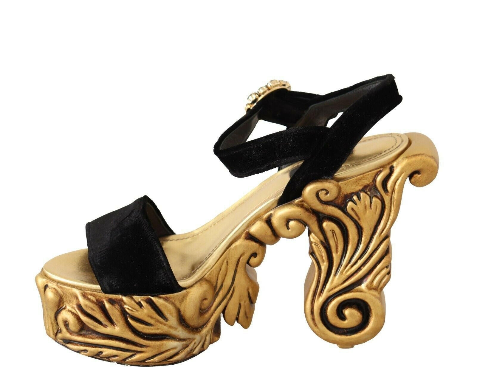 Dolce & Gabbana Black Gold Baroque Velvet Heels Crystal Shoes -   -  Dolce & Gabbana.