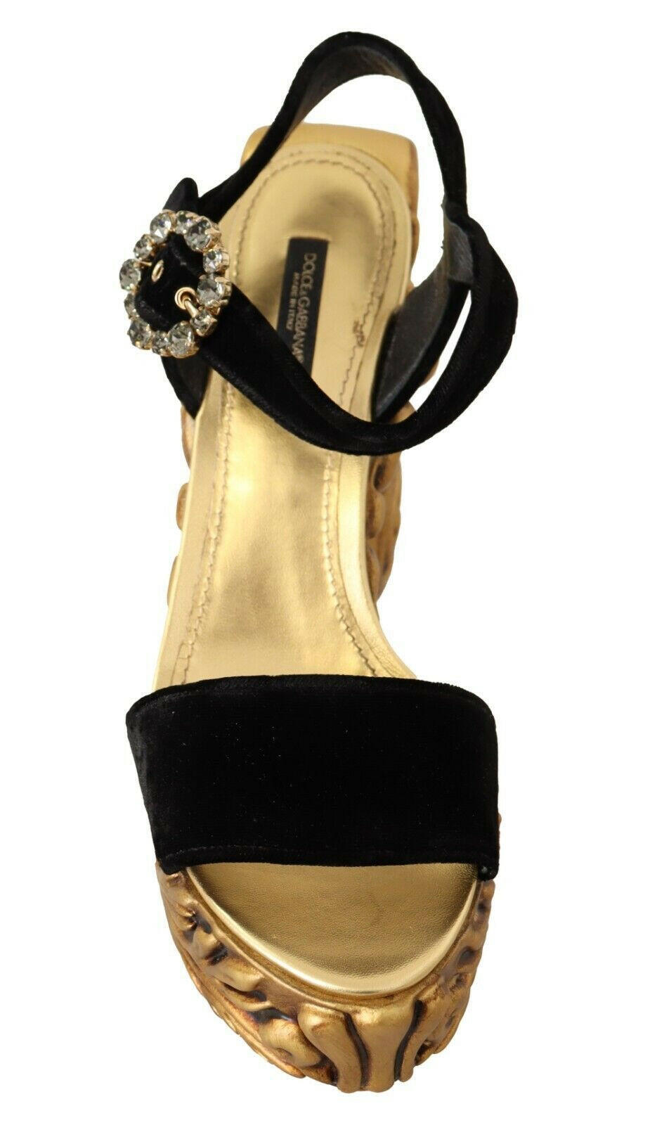 Dolce & Gabbana Black Gold Baroque Velvet Heels Crystal Shoes -   -  Dolce & Gabbana.
