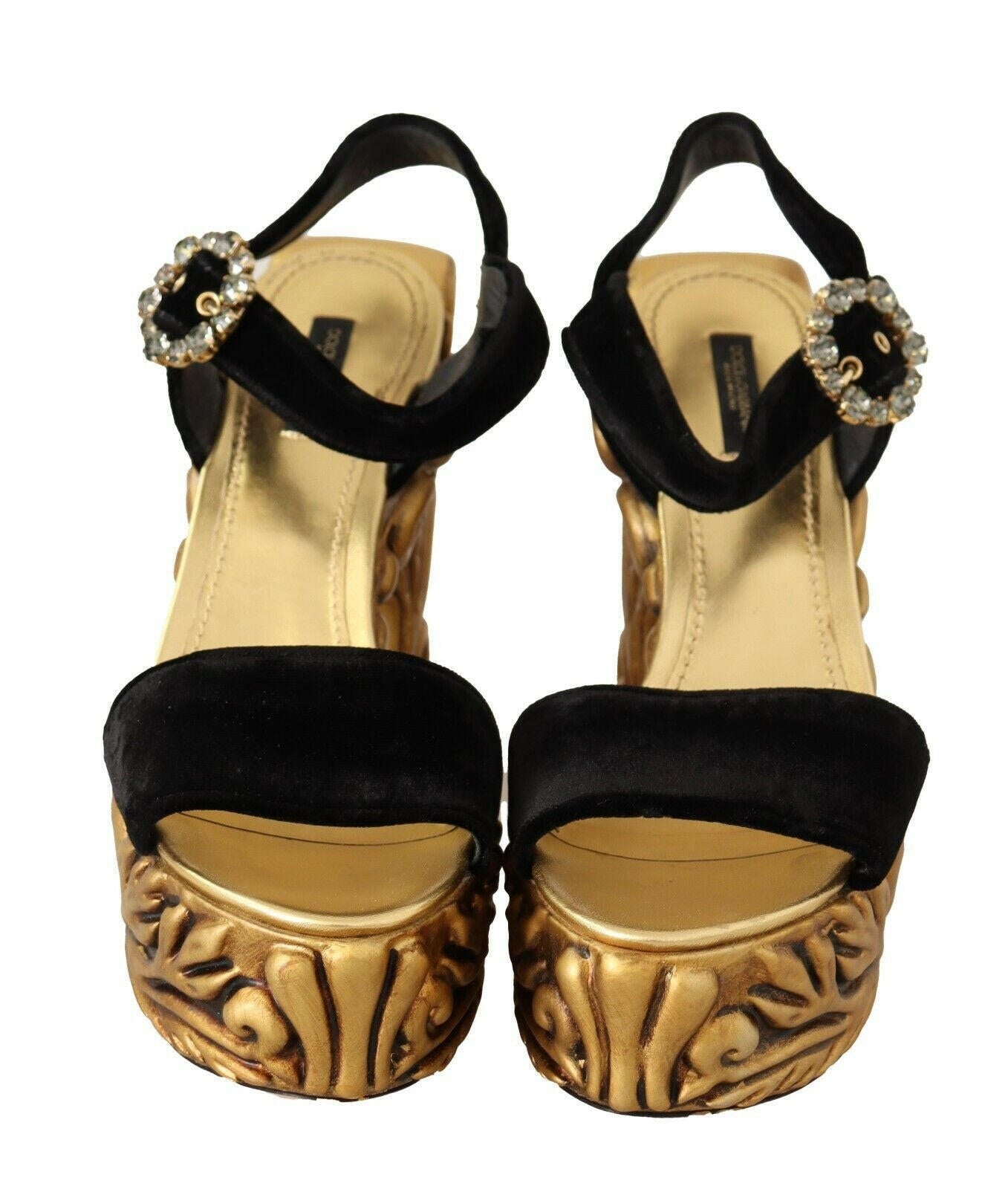 Dolce & Gabbana Black Gold Baroque Velvet Heels Crystal Shoes -   -  Dolce & Gabbana.