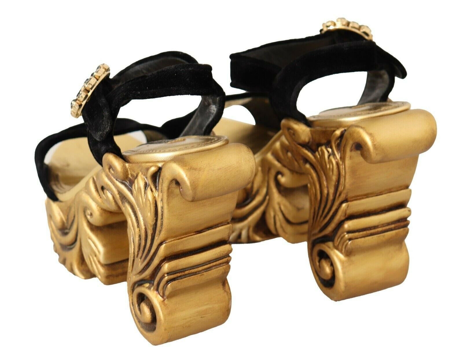 Dolce & Gabbana Black Gold Baroque Velvet Heels Crystal Shoes -   -  Dolce & Gabbana.