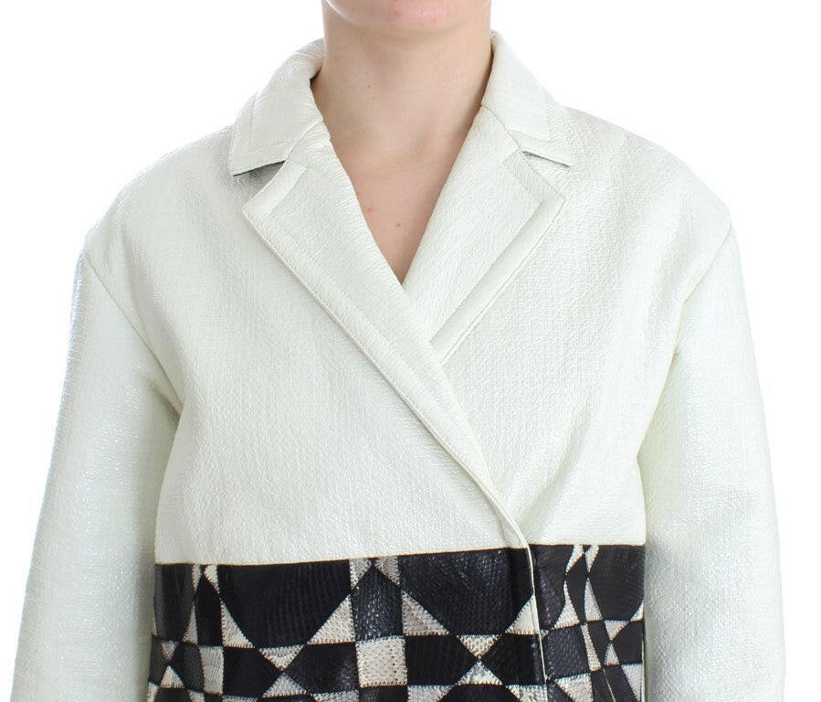 Andrea Pompilio White Black Cropped Leather Jacket -   -  Andrea Pompilio.