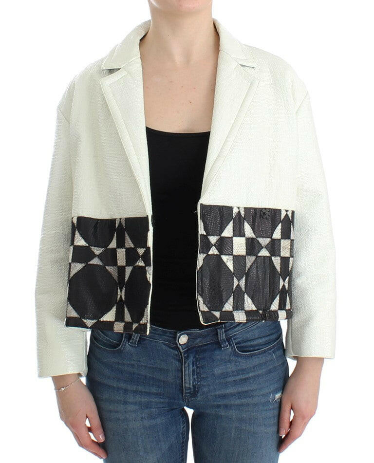 Andrea Pompilio White Black Cropped Leather Jacket -   -  Andrea Pompilio.