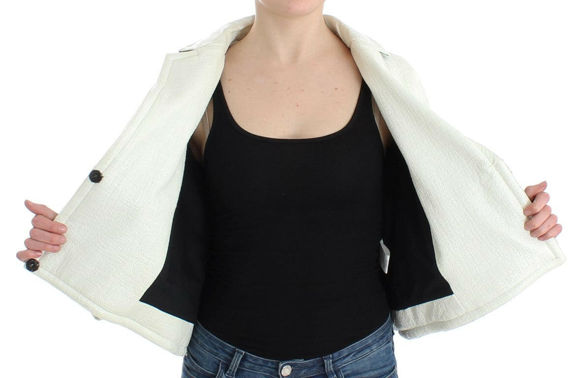 Andrea Pompilio White Black Cropped Leather Jacket -   -  Andrea Pompilio.