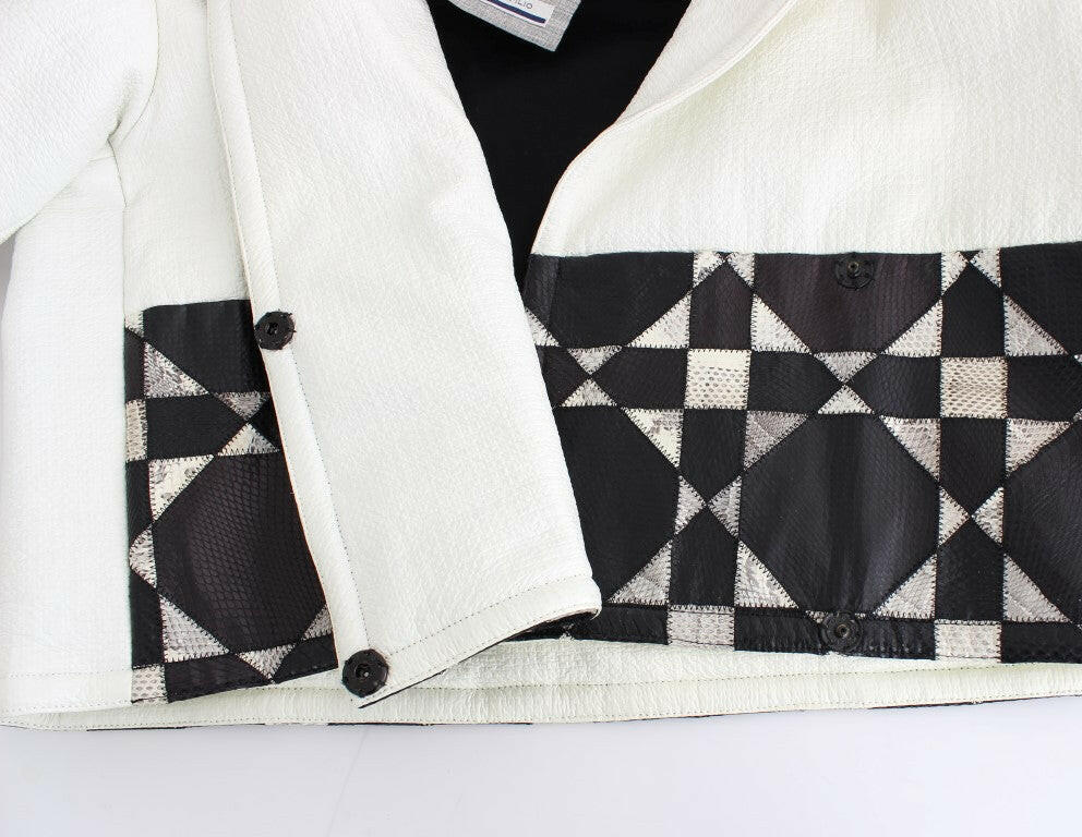 Andrea Pompilio White Black Cropped Leather Jacket -   -  Andrea Pompilio.