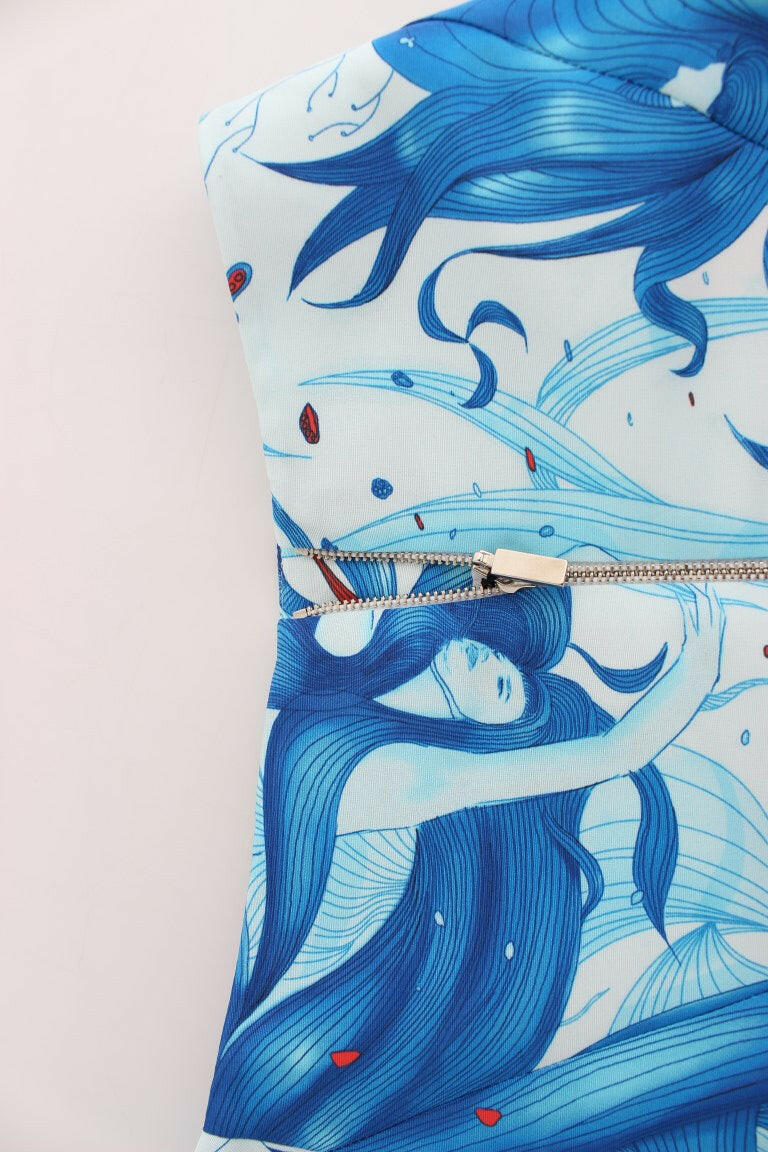 Koonhor Blue Peplum Fresco-Print Straight Pencil Skirt -   -  Koonhor.