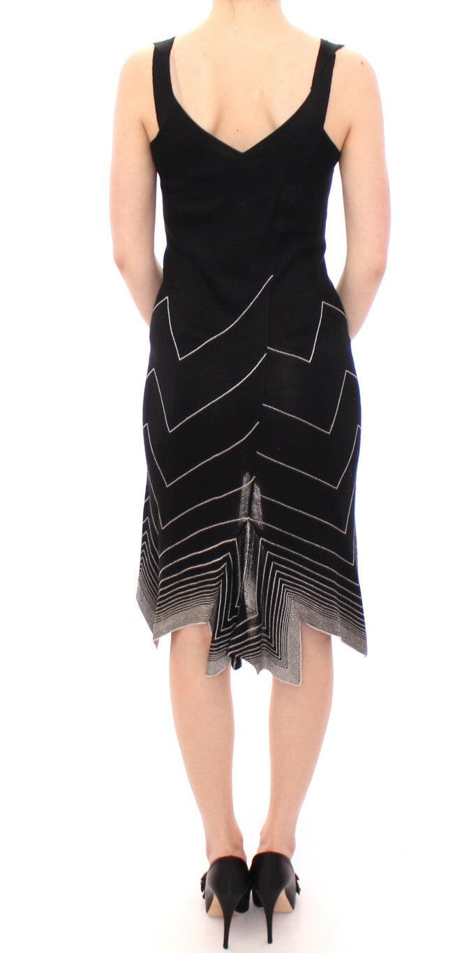 Alice Palmer Black White Low V Neck Knitted Cocktail Dress -   -  Alice Palmer.