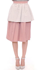Comeforbreakfast Pink Gray Knee-Length Pleated Skirt -   -  Comeforbreakfast.