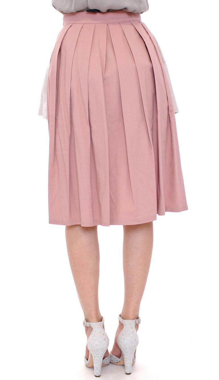Comeforbreakfast Pink Gray Knee-Length Pleated Skirt -   -  Comeforbreakfast.