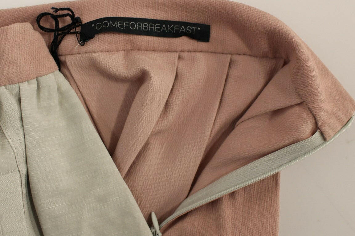 Comeforbreakfast Pink Gray Knee-Length Pleated Skirt -   -  Comeforbreakfast.