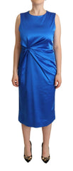 P.A.R.O.S.H. Blue Acetate Sleeveless Pleated Midi Sheath Dress -   -  P.A.R.O.S.H..