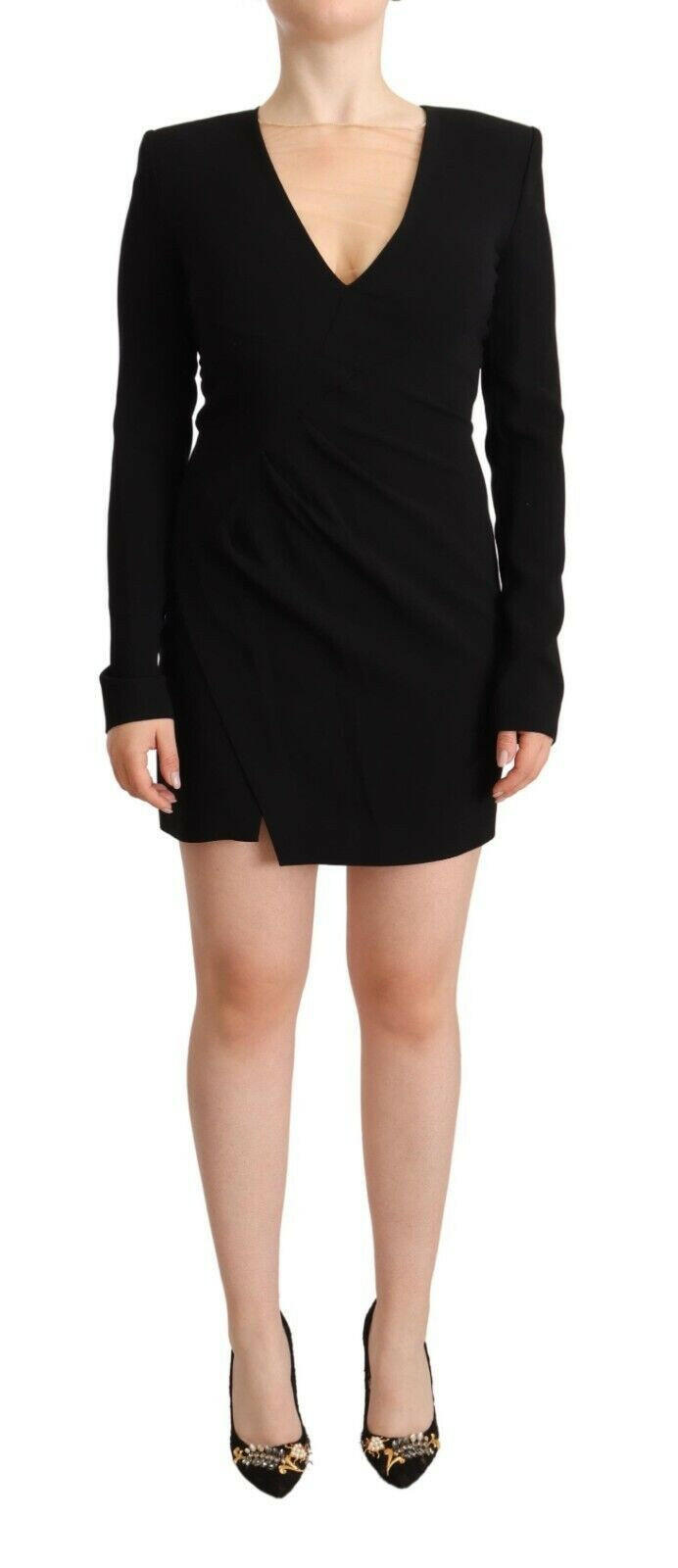 Dsquared² Black Long Sleeves Deep V-neck Mini Sheath Dress -   -  Dsquared².