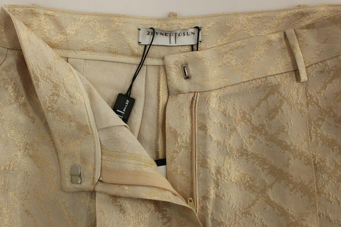 Zeyneptosun Beige Brocade Above Knee Shorts -   -  Zeyneptosun.
