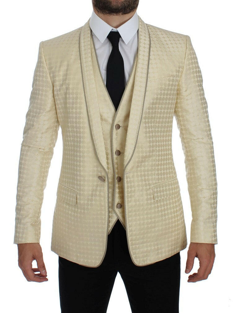 Dolce & Gabbana Beige Polka Dot Silk 2 Piece Blazer -   -  Dolce & Gabbana.