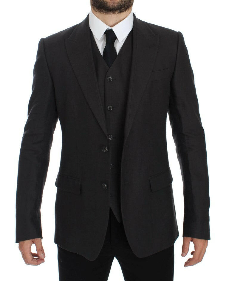 Dolce & Gabbana Gray Slim Fit Linen Blazer Jacket -   -  Dolce & Gabbana.