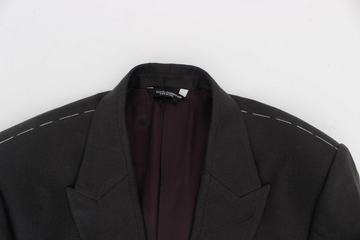 Dolce & Gabbana Gray Slim Fit Linen Blazer Jacket -   -  Dolce & Gabbana.