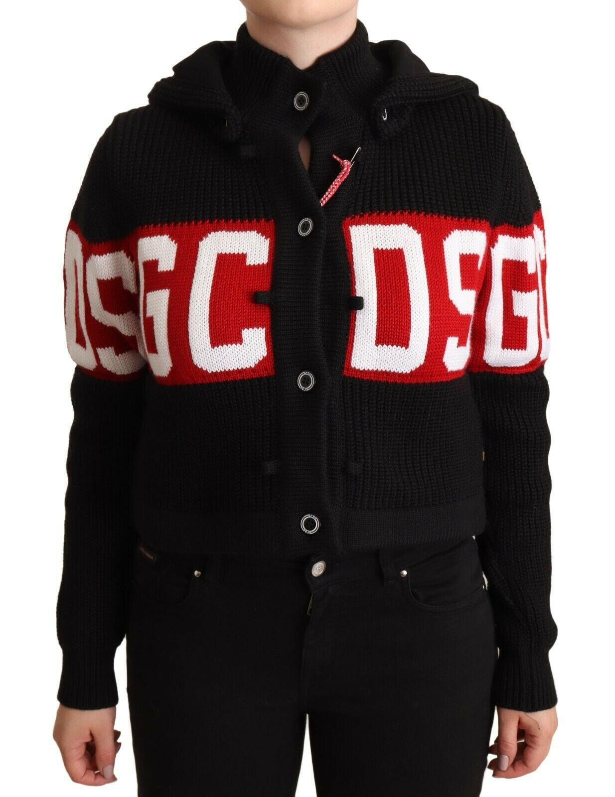 GCDS Black Cashmere Hooded Button Down Logo Cardigan Jacket -   -  GCDS.