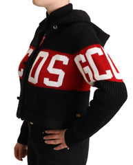 GCDS Black Cashmere Hooded Button Down Logo Cardigan Jacket -   -  GCDS.