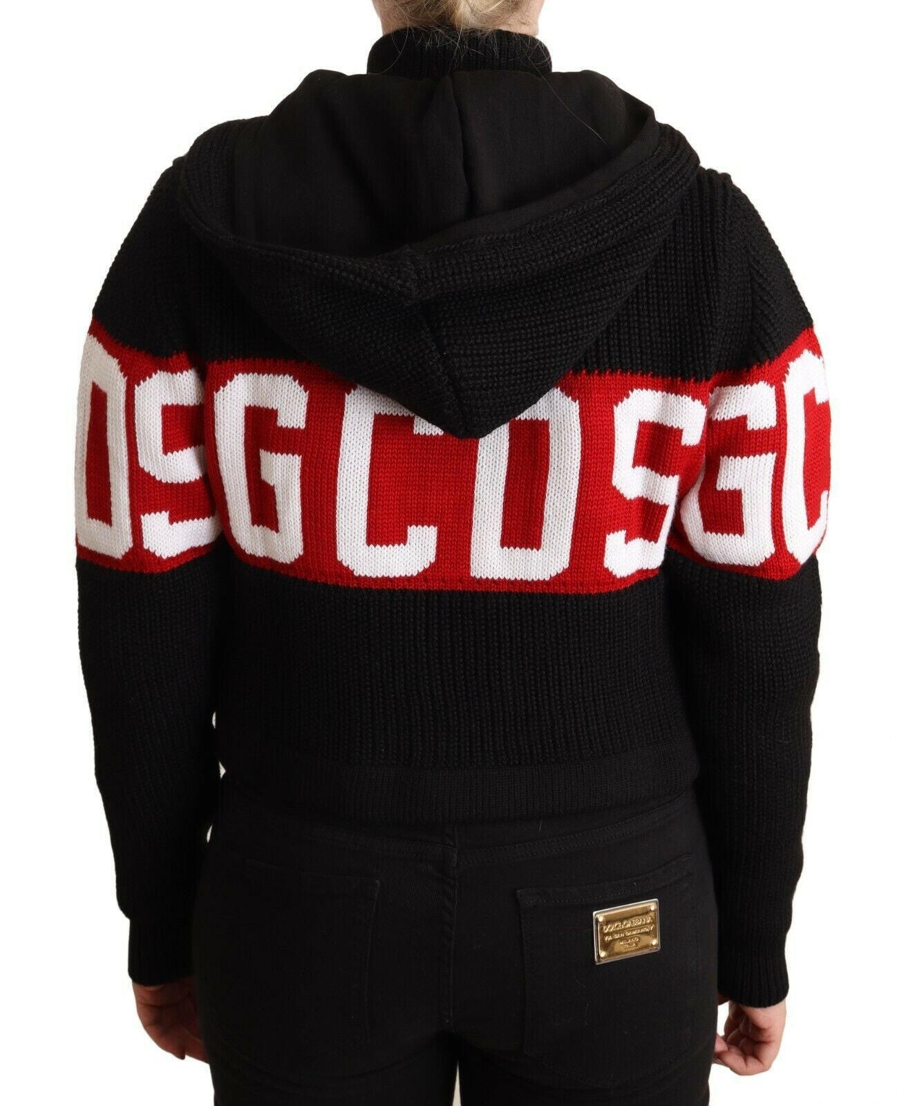GCDS Black Cashmere Hooded Button Down Logo Cardigan Jacket -   -  GCDS.