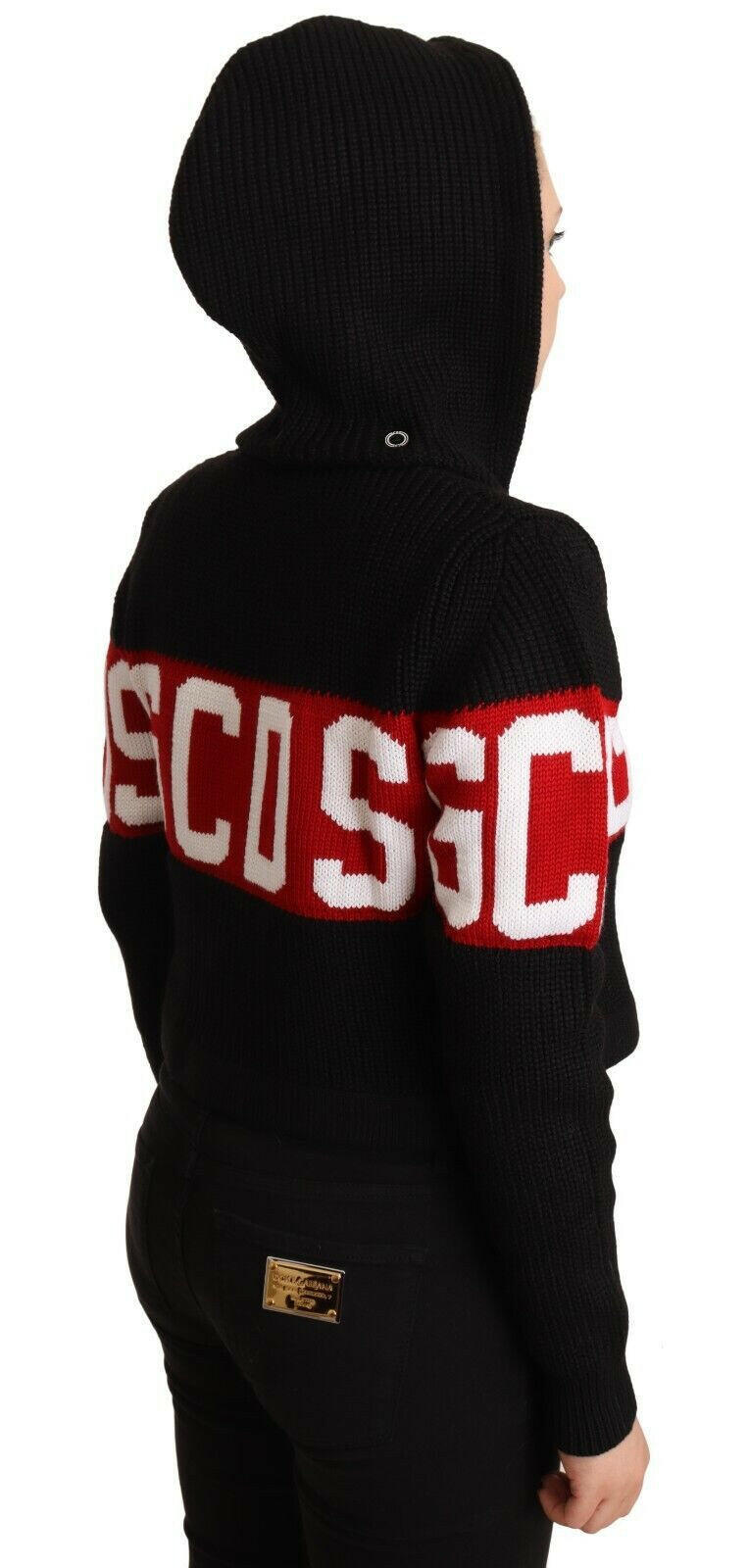 GCDS Black Cashmere Hooded Button Down Logo Cardigan Jacket -   -  GCDS.