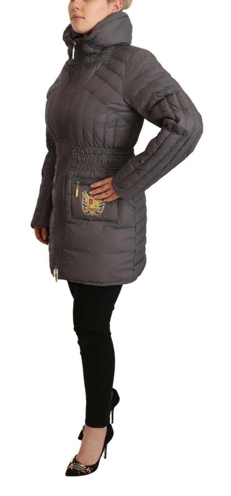 Roccobarocco Gray Quilted Long Sleeves Logo Patch Full Zip Jacket -   -  Roccobarocco.