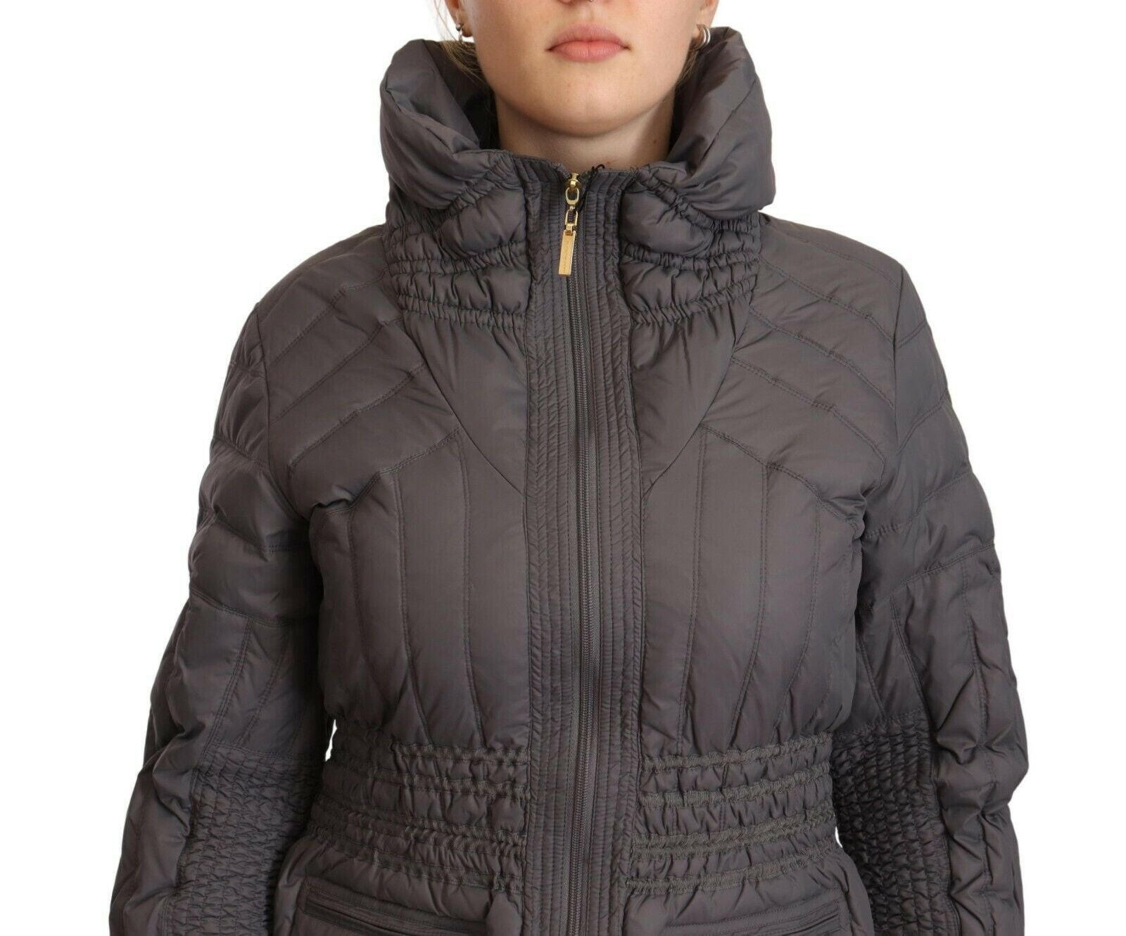Roccobarocco Gray Quilted Long Sleeves Logo Patch Full Zip Jacket -   -  Roccobarocco.
