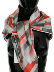 Costume National Gray Red Silk Shawl Foulard Wrap  Scarf -   -  Costume National.