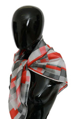 Costume National Gray Red Silk Shawl Foulard Wrap  Scarf -   -  Costume National.