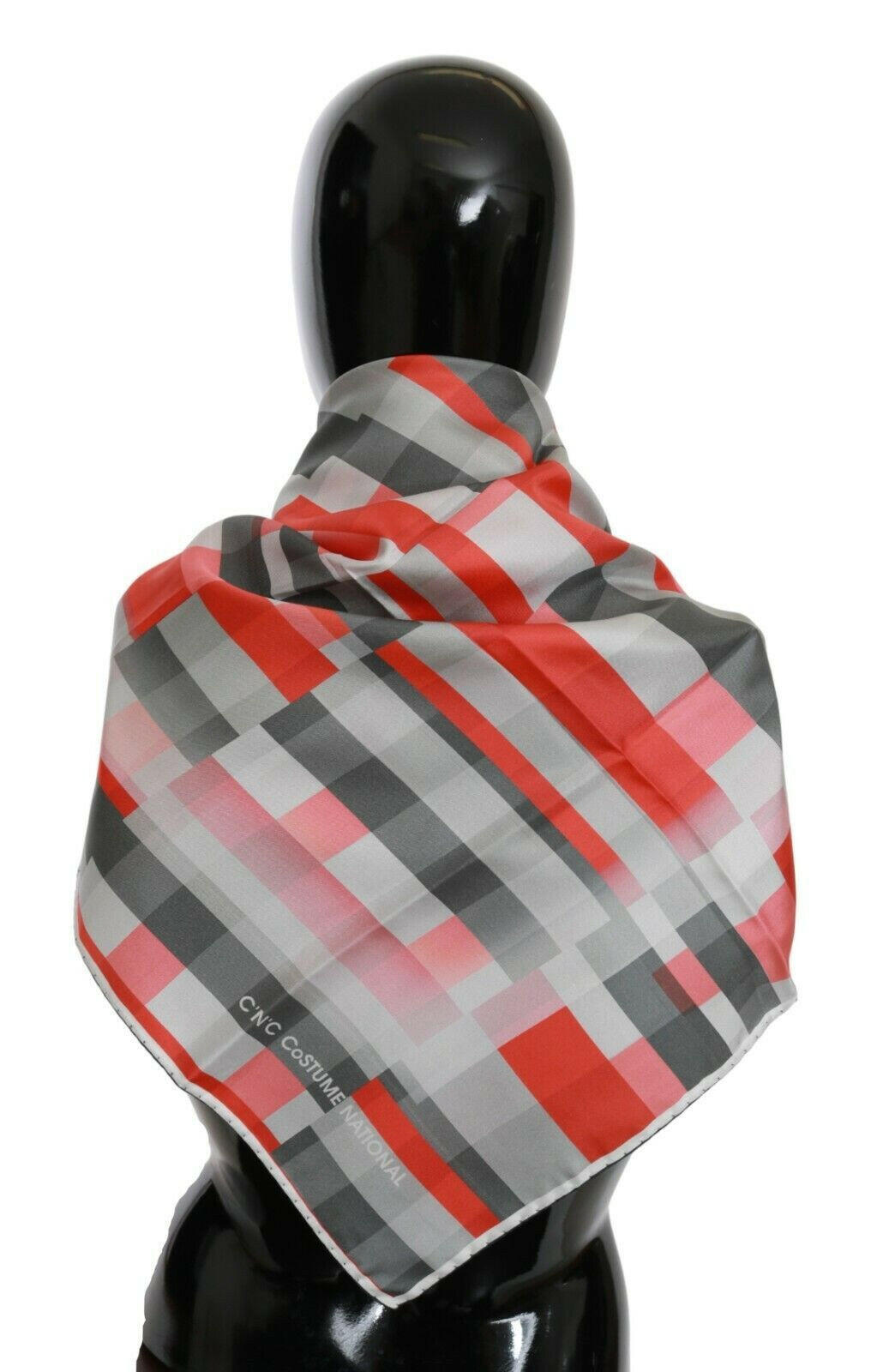 Costume National Gray Red Silk Shawl Foulard Wrap  Scarf -   -  Costume National.