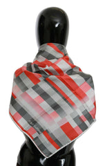 Costume National Gray Red Silk Shawl Foulard Wrap  Scarf -   -  Costume National.