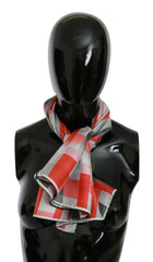Costume National Gray Red Silk Shawl Foulard Wrap  Scarf -   -  Costume National.
