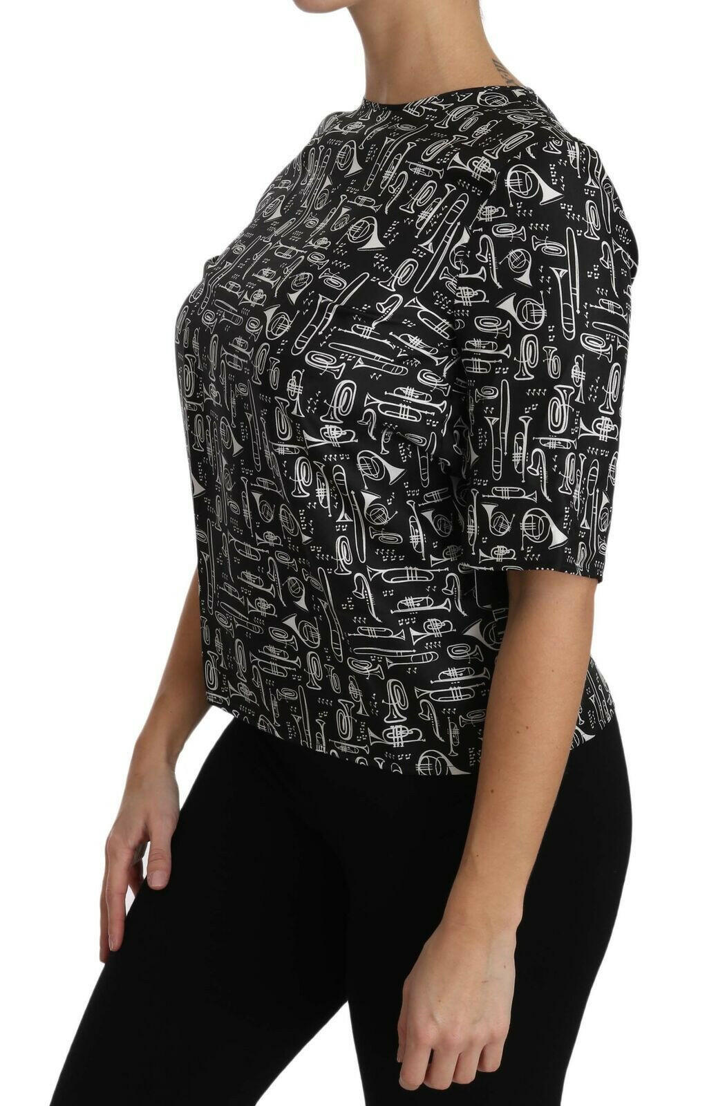 Dolce & Gabbana Black Musical Instruments Print Silk Blouse -   -  Dolce & Gabbana.