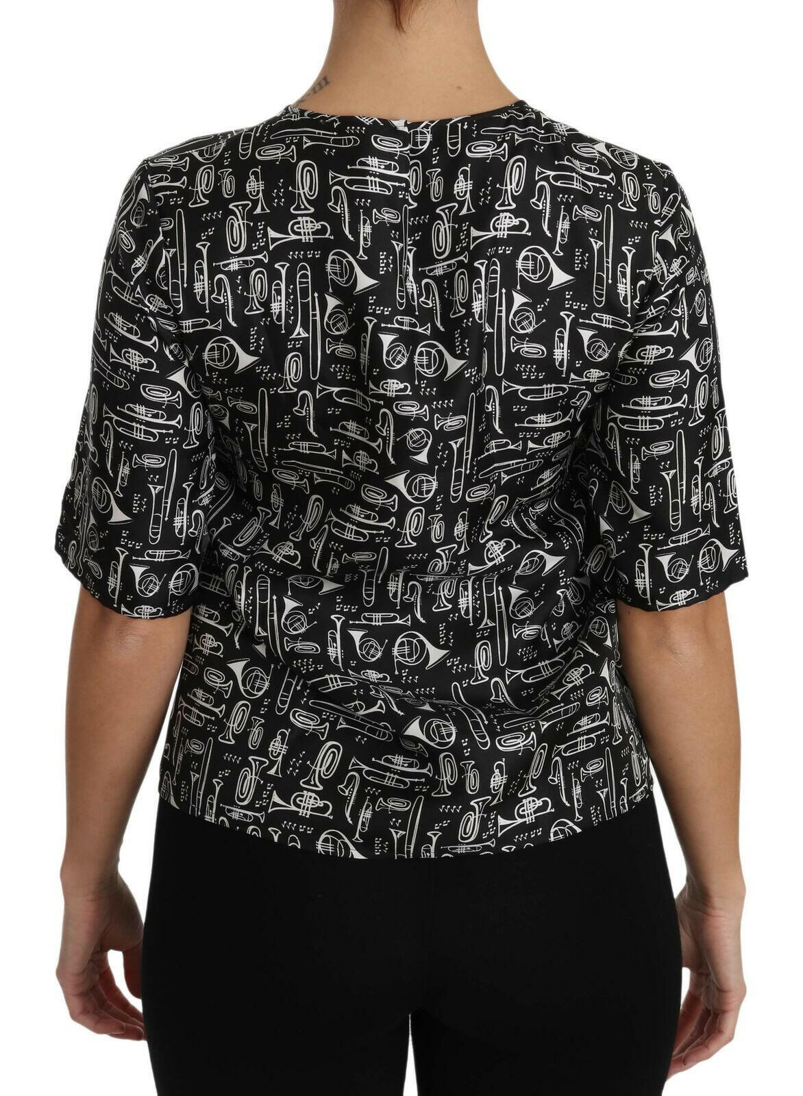 Dolce & Gabbana Black Musical Instruments Print Silk Blouse -   -  Dolce & Gabbana.
