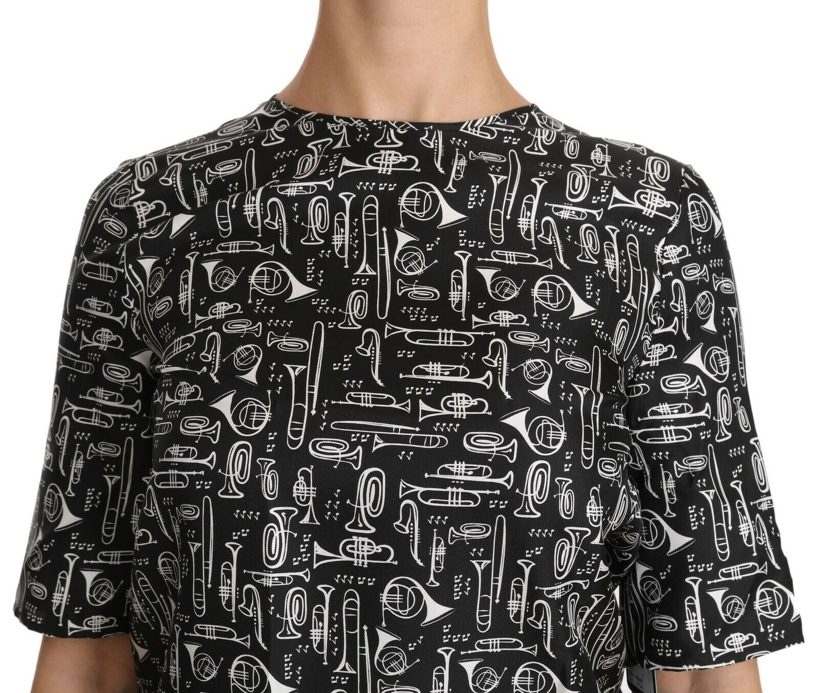 Dolce & Gabbana Black Musical Instruments Print Silk Blouse -   -  Dolce & Gabbana.