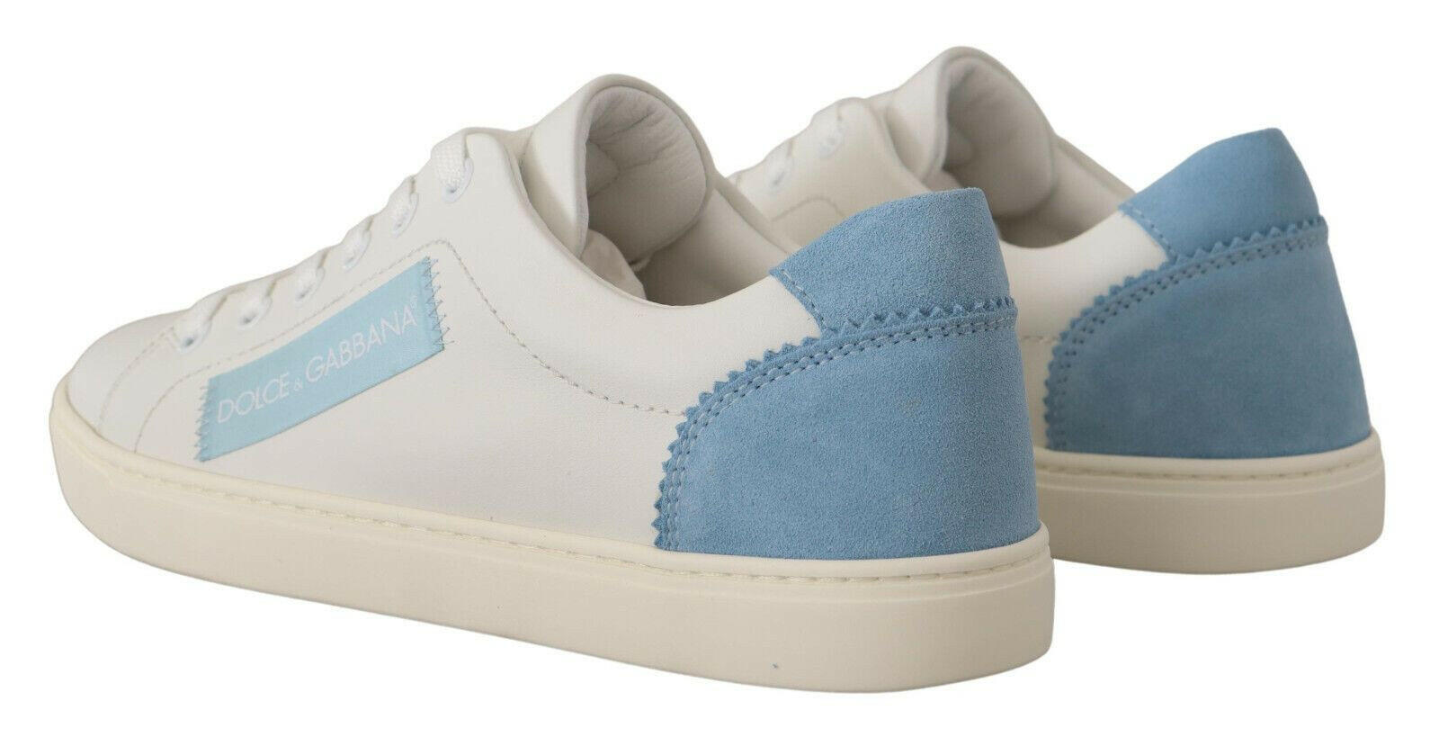 Dolce & Gabbana White Blue Leather Low Top Sneakers Shoes -   -  Dolce & Gabbana.