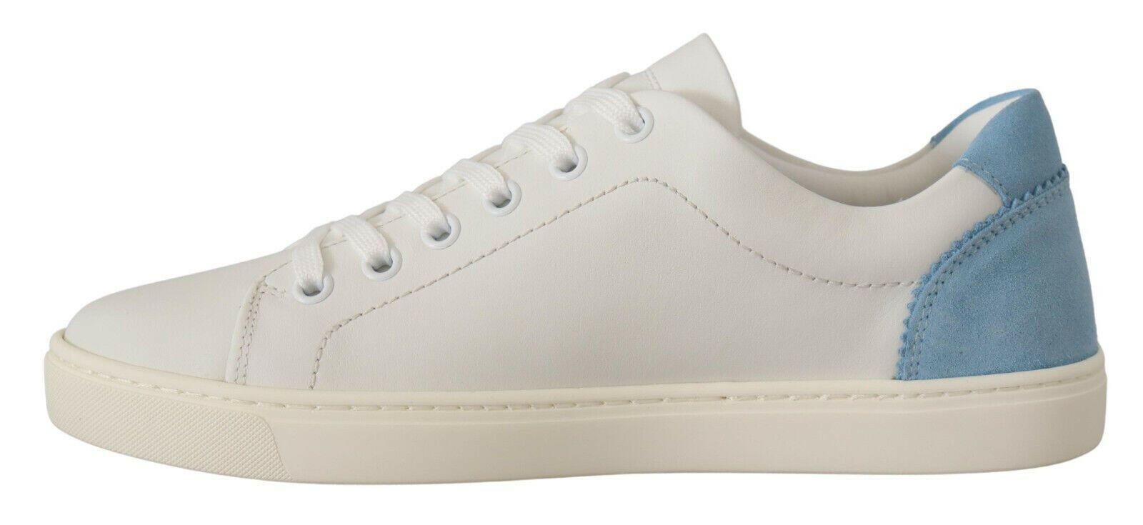 Dolce & Gabbana White Blue Leather Low Top Sneakers Shoes -   -  Dolce & Gabbana.