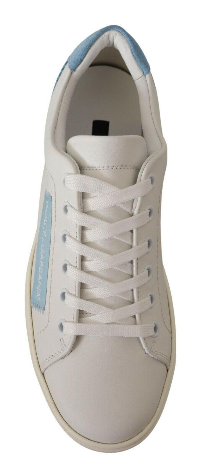 Dolce & Gabbana White Blue Leather Low Top Sneakers Shoes -   -  Dolce & Gabbana.